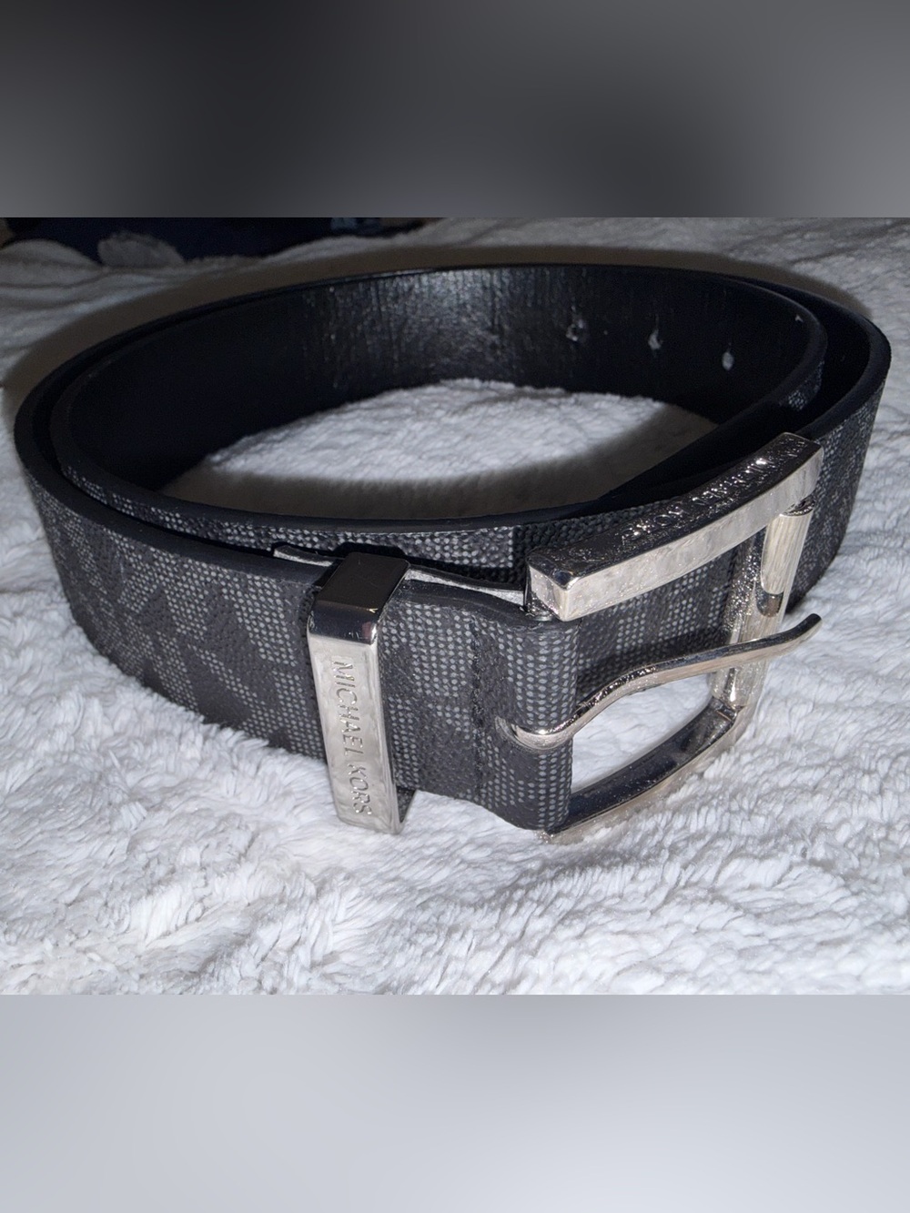 Michael Kors Black Signature Logo Women’s Belt with Silver Hardware